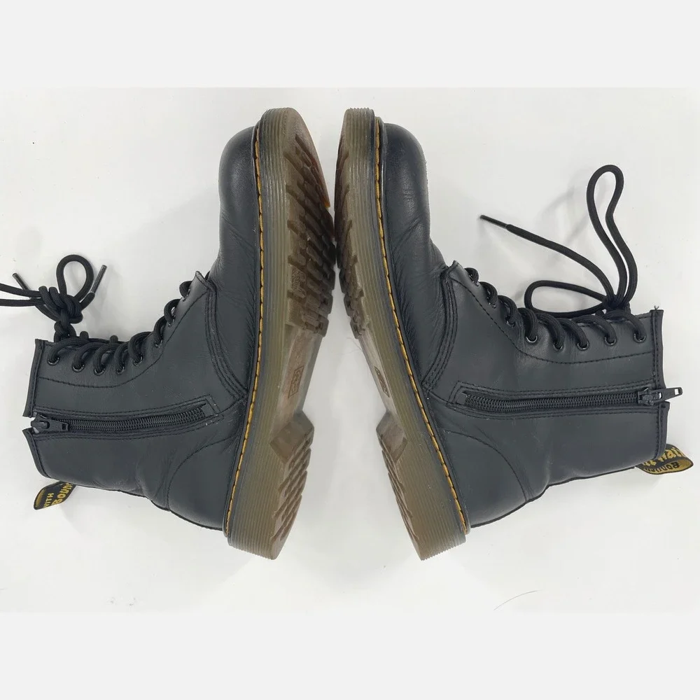 Dr Martens 1460 Y Youth Size 5 Black Leather Boots Womens 6 Side Zip Combat